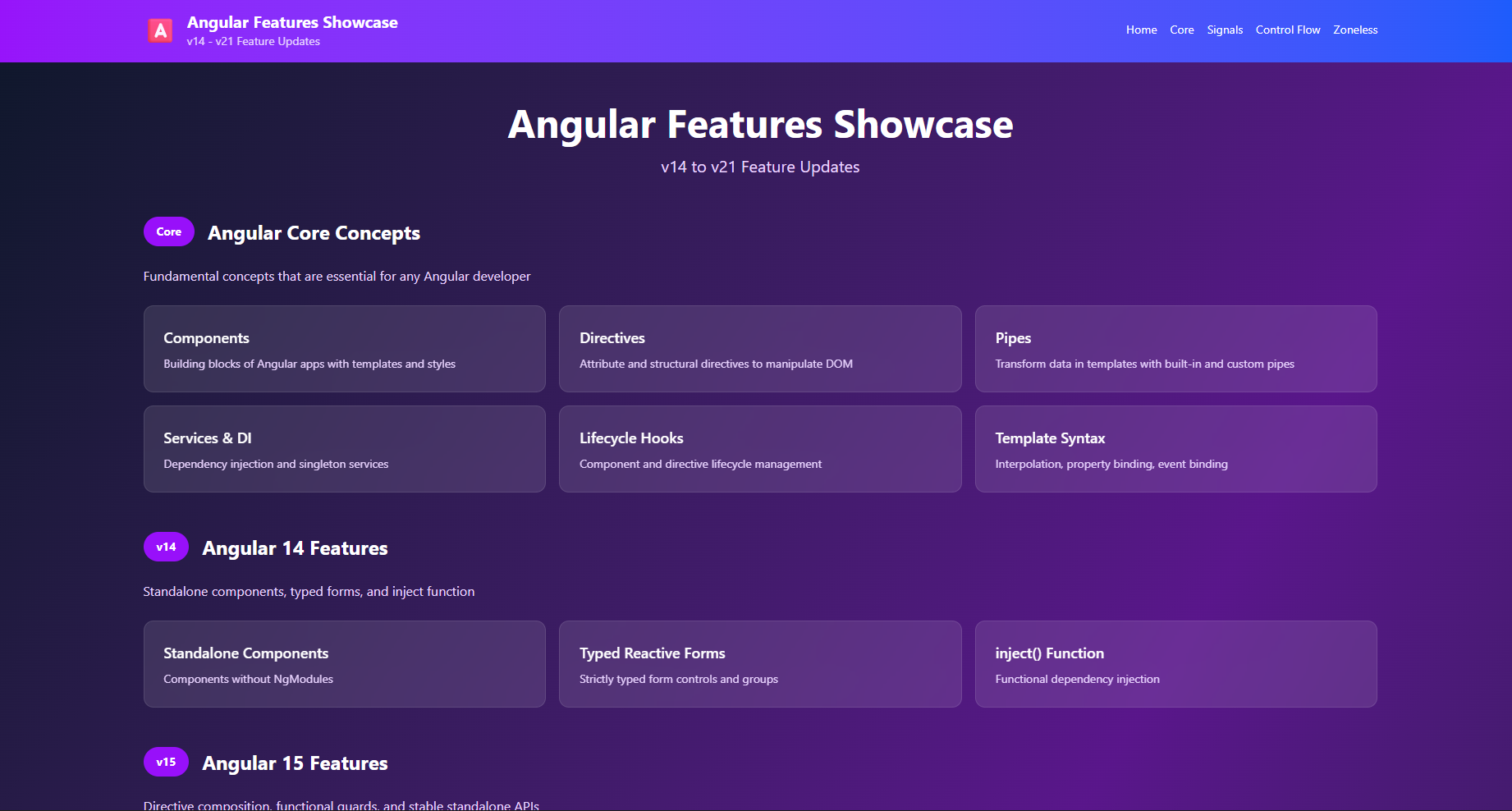 Angular Features Showcase (v14 - v21)